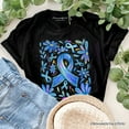 thumbnail image 6 of Diabetes Blue Ribbon Floral T-Shirt, Awareness Support Tee, 6 of 6