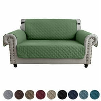 SHANNA Sofa Covers for Loveseat, Water Repellent Reversible Quilted Sofa Slipcovers, Non Slip Sofa Covers 2 Seater, Furniture Protector with Elastic Strap for Pets Kids Dog Cat, Green, 2-Seater