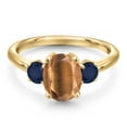 thumbnail image 3 of Gem Stone King 10K Yellow Gold Brown Tiger Eye and Blue Sapphire Engagement Ring for Women | 2.20 Cttw | Oval 9X7MM | Gemstone Birthstone | Size 8, 3 of 6