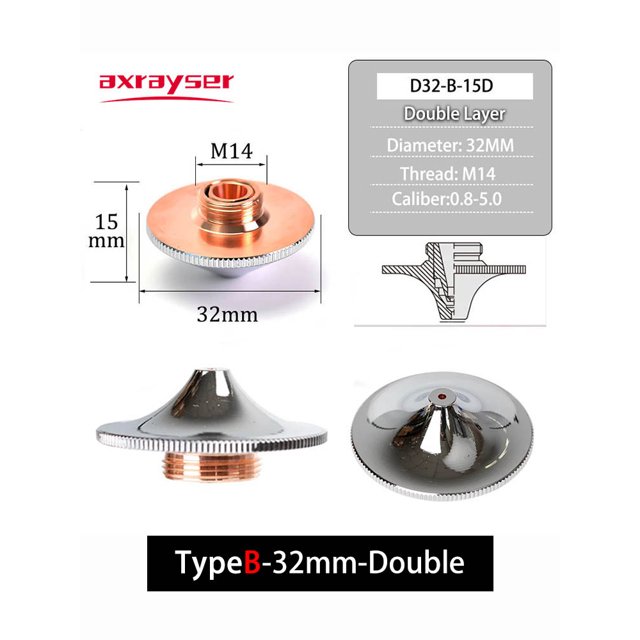 Todo tipo de boquillas láser, máquina cortadora de fibra doble/simple Dia.28/D32mm para cabezal láser Raytools Precitec WSX HSG Bodor HANS