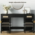 thumbnail image 6 of SICOTAS 52" Rattan Computer Desk with 3 Drawers & 2 Storage Cabinets, Boho Executive Desk Set of 2, Modern Writing Desk for Home Office Bedroom, Black, 6 of 9