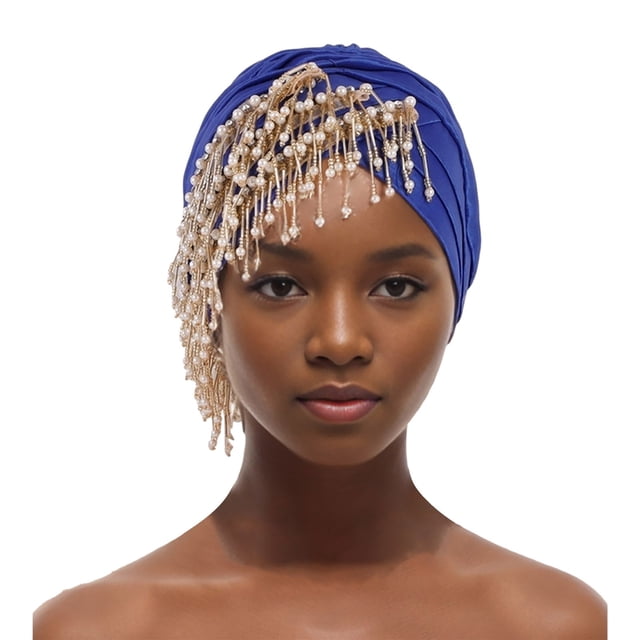 XASZHN Turban à Franges Multi-Couches pour Femmes Musulmanes Couverture de Cancer Chimio Bleu_002 m