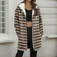 thumbnail image 5 of Fmbrln Women Long Fleece Jackets Full Zip Up Long Sleeve Stripe Print Hooded Jackets Fall Winter Thickened Warm Outwear with Pockets, 5 of 6