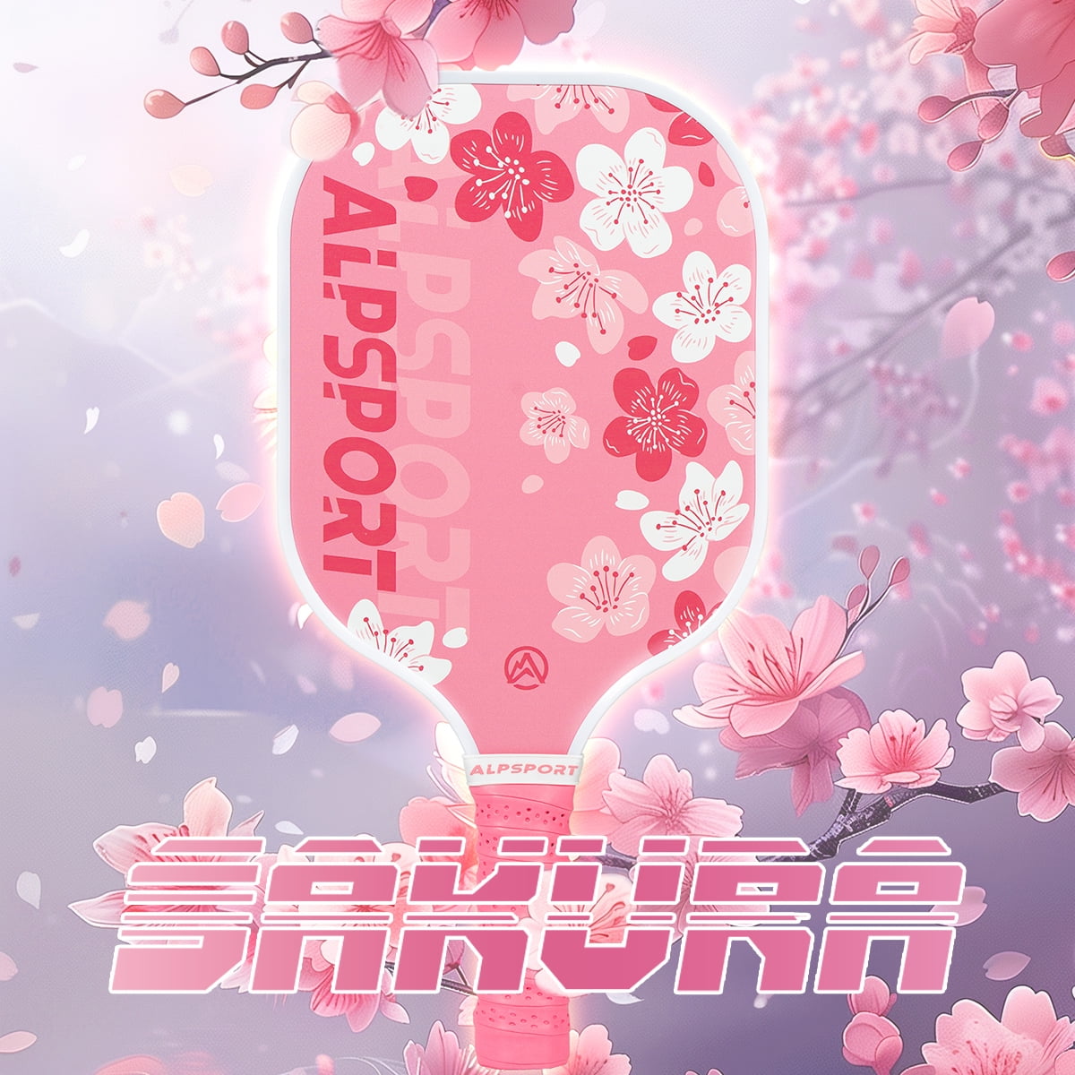 Sakura Pink Pickleball Paddle, Carbon Fiber, Matte Finish, UV Printing and Honeycomb Polymer Core, Non-Slip Grip, Excellent Spin and Control, Suitable for Men and Women, Pickleball Intermediate