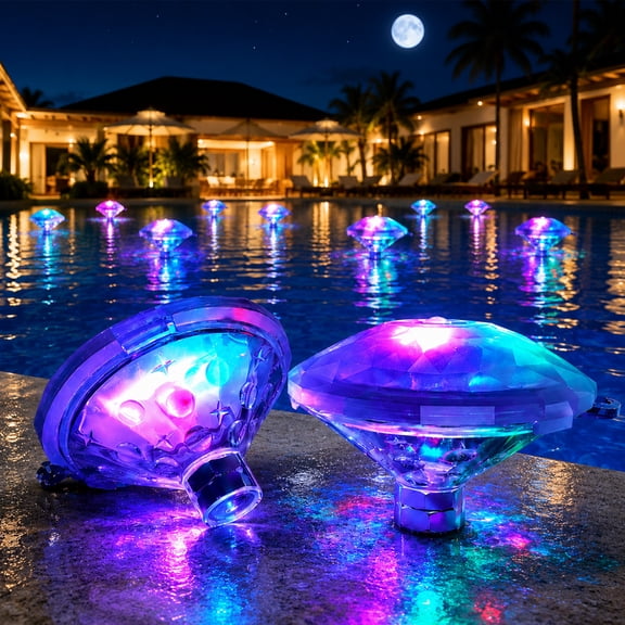 Floating LED Pool Lights for Swimming Pool, 7 Colors Changing RGB Underwater Lights, Waterproof Floating Fountain Lamp, Flashing Lighting for Party, Pond, Hot tub, Garden Decorations Outdoor, 2 Pack