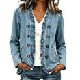 thumbnail image 5 of Ohufall Womens Denim Lightweight Jacket with Ruffled Trim Button Front Long Sleeve Casual Open Front Cardigan Coat with Pockets Fall Outwear, 5 of 5