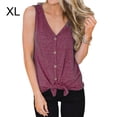 thumbnail image 1 of Chaleco Sin Mangas Con Cuello En V Camiseta Con Lazo Al Frente Mujer Top De Botones De Verano, Rojo Vino, XL kenally AP002390-12, 1 of 7