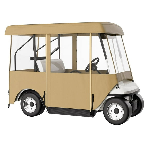 Golf Cart Enclosure 4 Person, Waterproof Golf Cart Cover - EZGO/Club Car, 4-Sided Fairway Deluxe with PVC Windows Beige 78.7 x 43.3 x 65 in