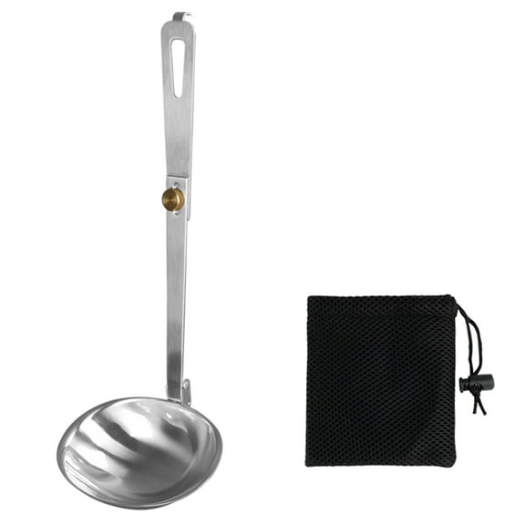 Serving Ladle Spoon, Large Stainless Steel Camp Ladle Soup Spoon Soup Ladle with Foldable Handle for Sauce Soup Cooking