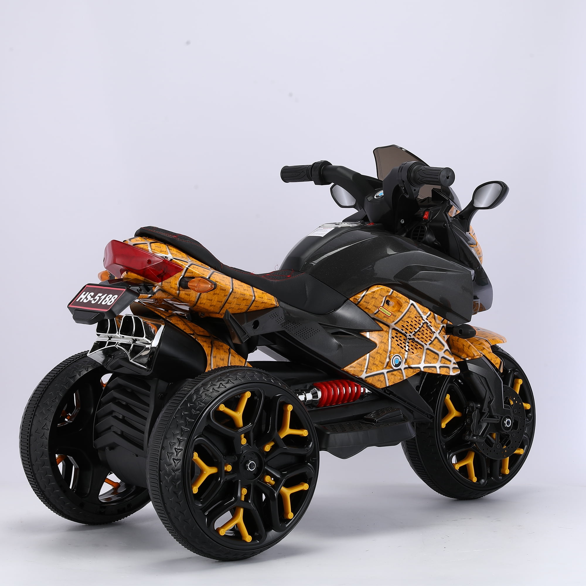HNH Kids Motorcycle for 3-6 Year old, 3-Wheels Ride On Motorcycle, 12V Battery Powered Motorbike with PU Seat Training Wheels/Manual Throttle/Lighting Wheels/Wireless,Red