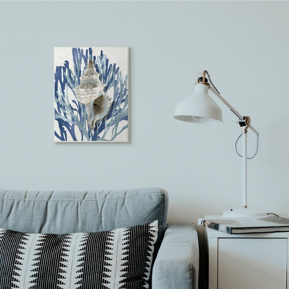 Stupell Industries Tower Shell Coral Blue Beach Design Wall Plaque by Caroline Kelly