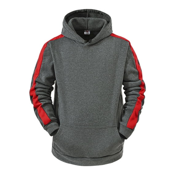 PMVFHDE Men's Hooded Patchwork Sleeve Sweatshirt with Pocket Casual Long Sleeve Top for Autumn and Winter Mens Hoodies Grey,M