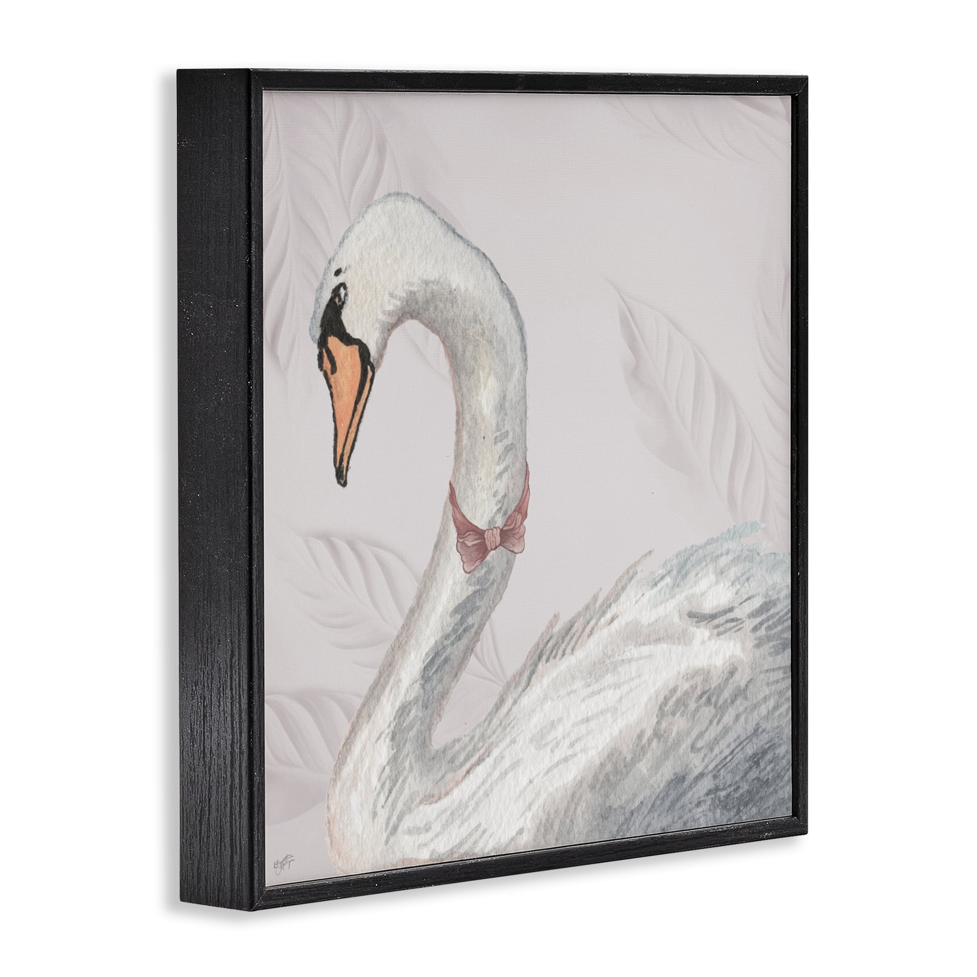 Stupell Industries Soft Classic Swan & Bow Black Framed Giclee Art, design by Elizabeth Medley