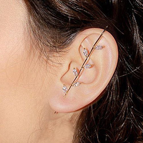 Honsny 3 Pieces Ear Cuffs Crawler Hook Earrings for Women Gold Simple Pearl Cubic Zirconia Rhinestone Hoop Earrings Sparkling Cubic Zirconia Ear Cuffs
