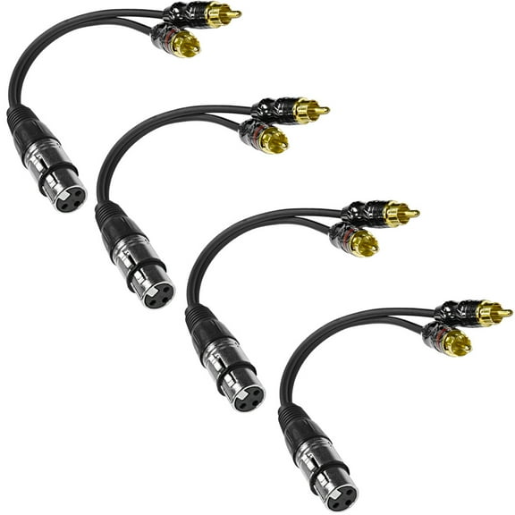 Seismic Audio 4 Pack of 6 Inch Splitter Patch Y Cables - 1 XLR Female to 2 RCA Male - NEW Black - SA-Y5-4