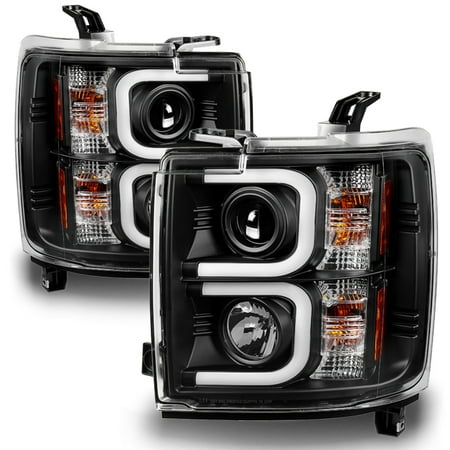 Chevy Silverado Truck Led - Fits 15-18 Chevy Silverado 2500 HD 3500 HD LED Tube Black Projector Headlights