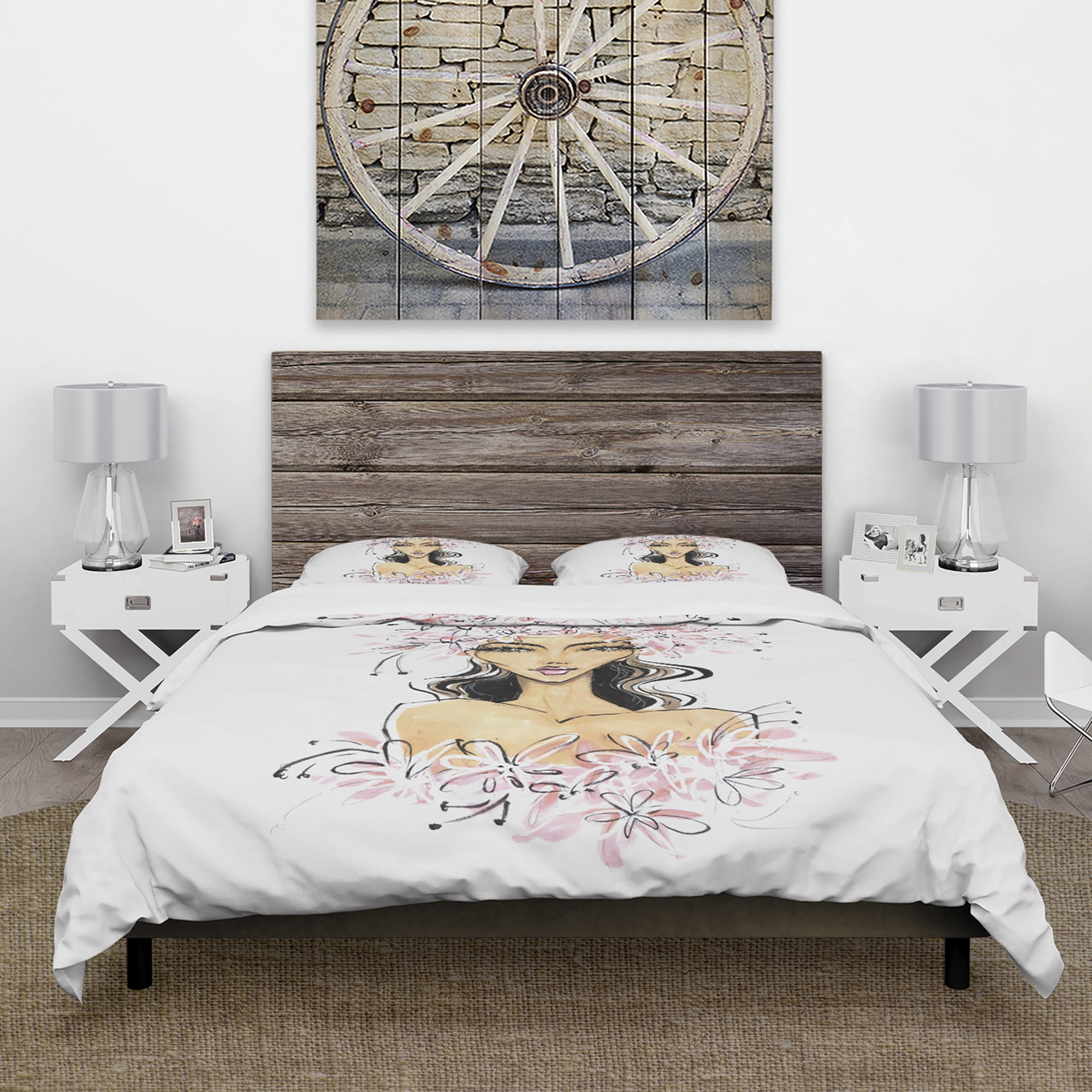 Designart 'Young Girl in Flowers' Glamour Duvet Cover Set