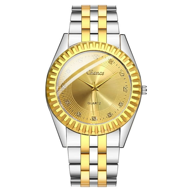 Reloj de cuarzo para hombre, relojes de moda para hombre, reloj de pulsera analógico de cuarzo de acero inoxidable dorado con cristal para mujer.