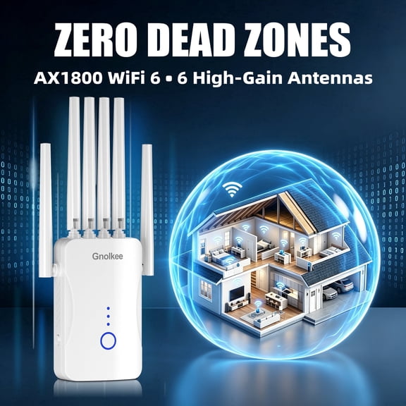 Gnolkee AC1800 Wifi Extender Signal Booster, Dual-Band Internet Booster for Home, Wireless Range Extender Repeater with Ethernet Port,White