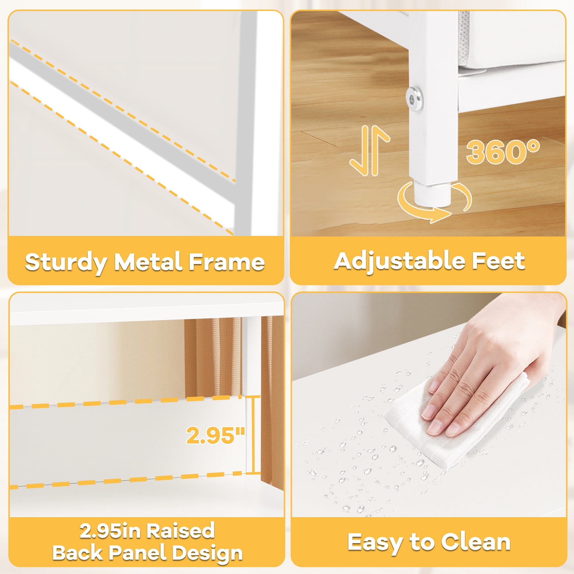YEEZEE Nightstand,Dresser with 4 Fabric Storage Drawers,Tall Nightstand with Open Wood Shelves,White