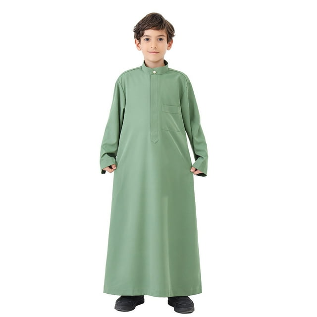 Kcodviy Thobe Arabe Thobe Musulman Jeunesse Moyen T-Shirt à Manches Longues Caftan Col Rond Garçons T-Shirts à Manches Longues Robe Nationale Garçons Adolescents Ensemble de Robe Brodée à Manches Longues Vêtements pour Enfants Arabes Ro