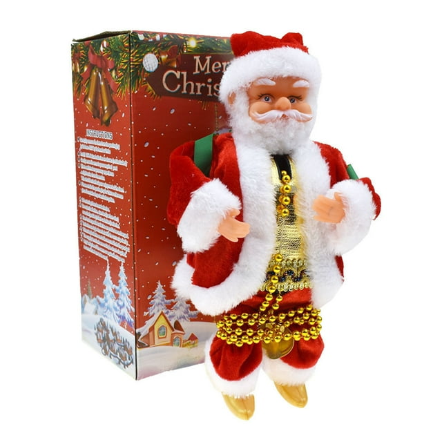 pitrice Electric Climbing Santa Doll Battery-Powered Holiday Figurine For Tree Decoration Santa Claus Musical Climbing Rope red