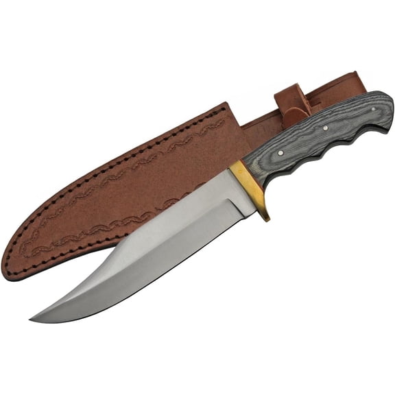 SZCO Decorative Mountain Style Display Piece, 12-Inch Overall Length with Stainless Steel Finish, Black Wood Handle & Brass Guard, Collectible Home Décor Item