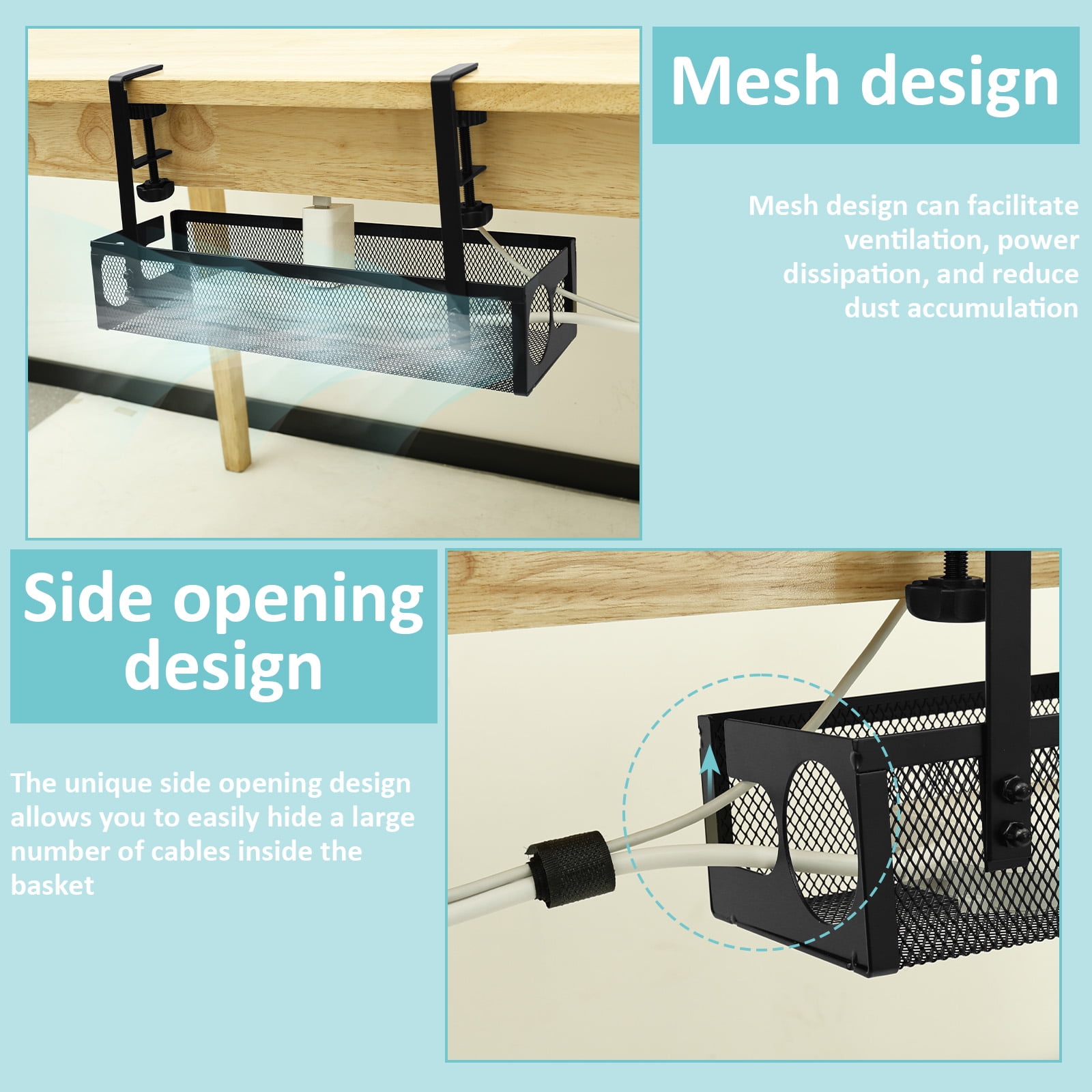 Under Desk Cable Tray Easy to Install Cable Management Tray Space Saving Under Desk Wire Holder No Drill Cord Holder Shelf for Office and Home