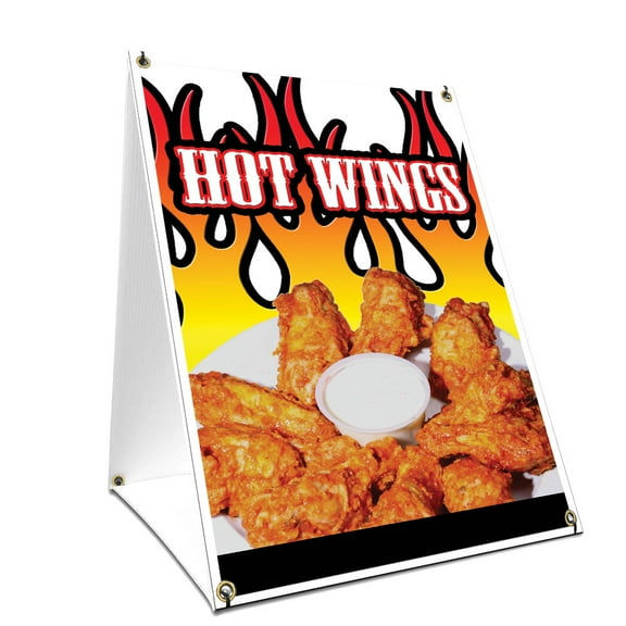 A-frame Sidewalk Hot Wings Sign With Graphics On Each Side | 18" X 24" Print Size