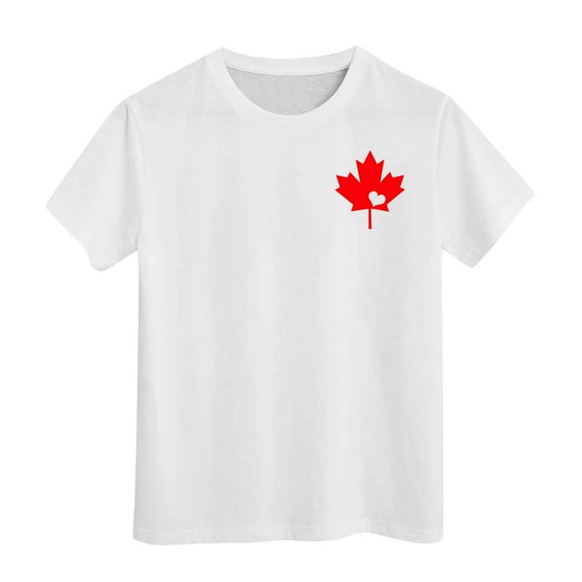 TIEVOSA T-Shirt à Manches Courtes pour Filles Fête du Canada Été Col Rond T-Shirt Coupe Décontractée Basique 3-12 Ans