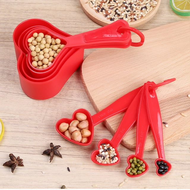 HaoXun 8 Pcs Heart Shaped Measuring Spoons - Plastic Multicolor Kitchen Tool Set for Baking and Cooking
