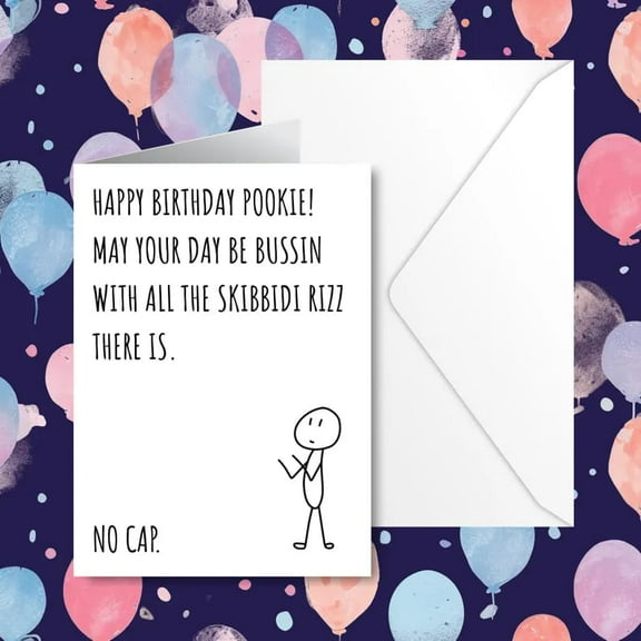 Happy Birthday Card for Pookie – Fun Skibidi Rizz Design – Blank Inside with Envelope – Perfect for Celebration and Laughter