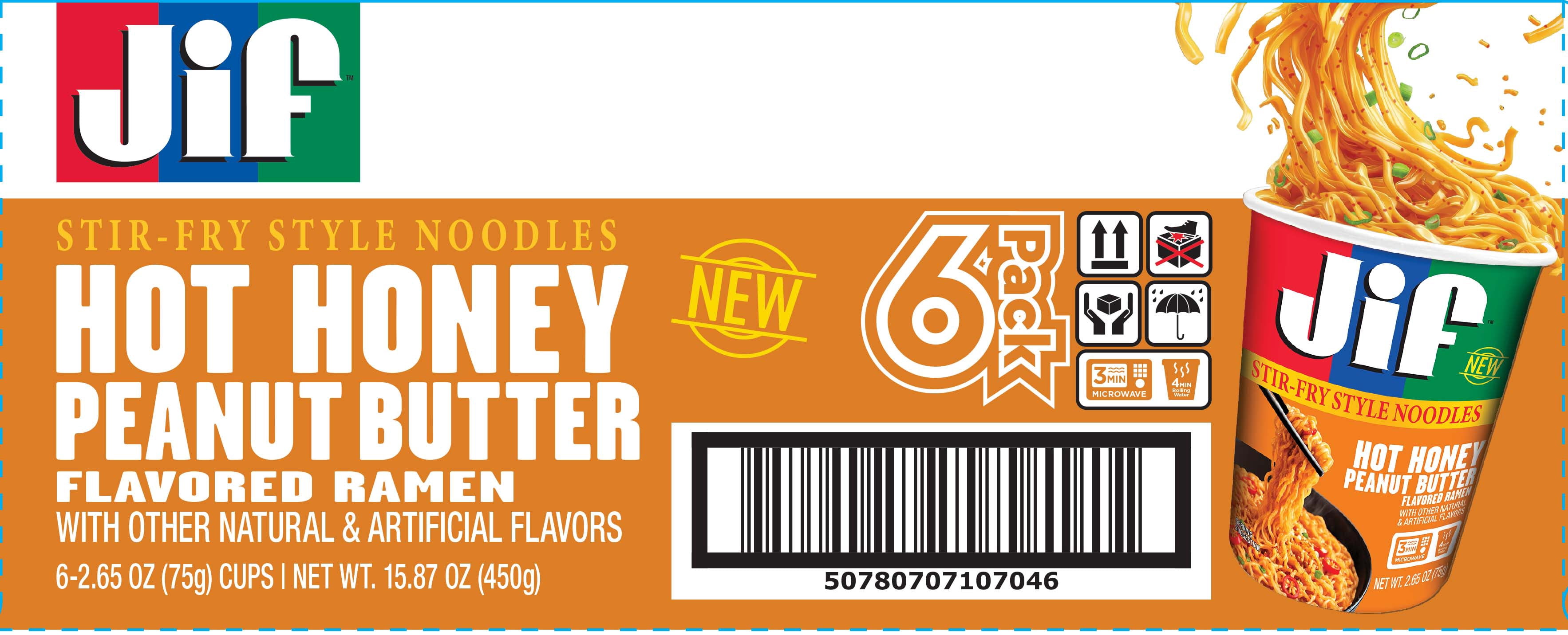 (6 pack) Jif Instant Ramen Noodle Hot Honey, 2.65 oz