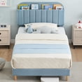 thumbnail image 3 of Tamaño individual forrado platform marco de cama con estante de libros cabecero velvet platform heavy-duty steel support legs fácil montaje noise-free blue, 3 of 7