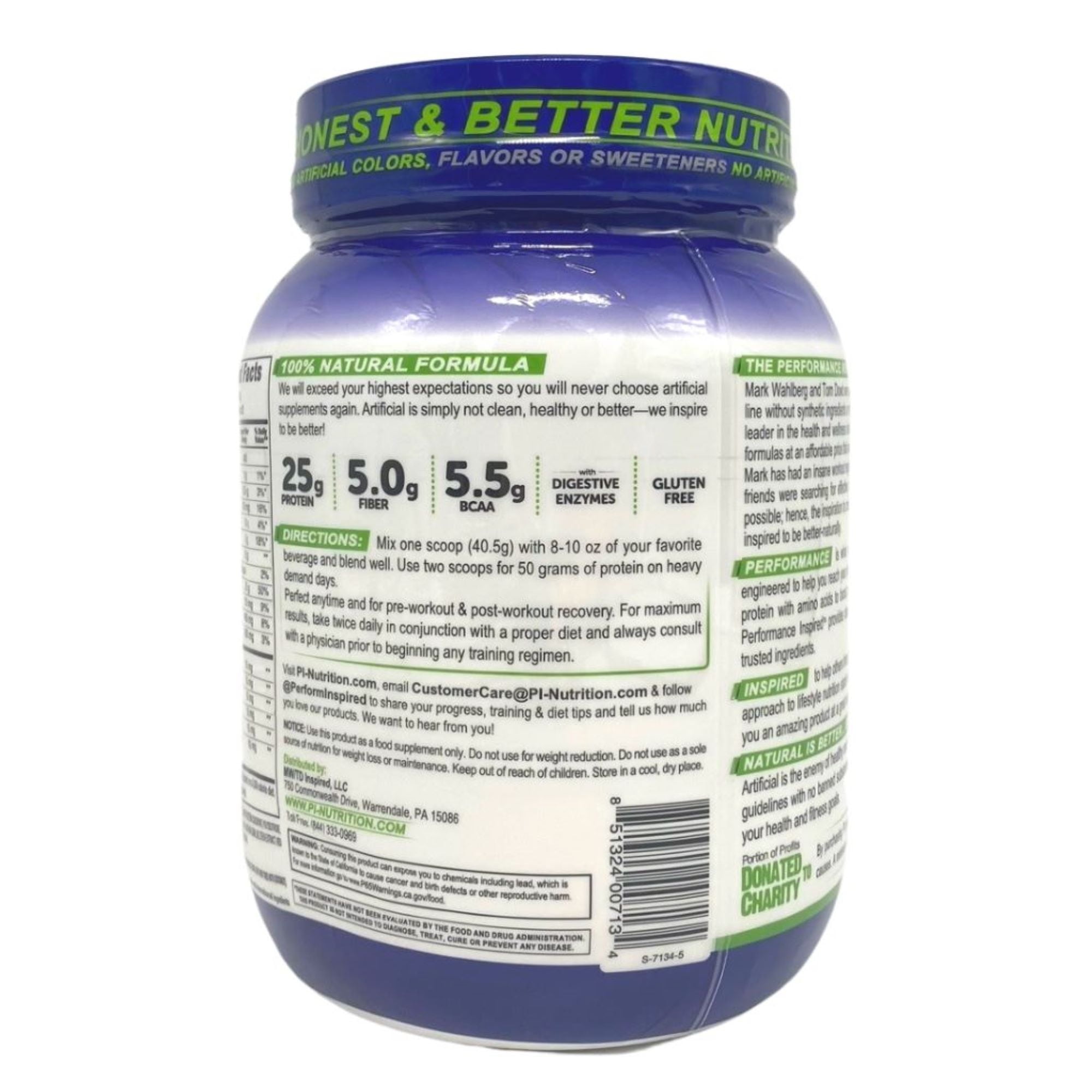 Performance Inspired Nutrition - WHEY Protein Powder - All Natural - 25G - BCAAs - Digestive Enzymes - Strawberries & Cream - 2 lbs