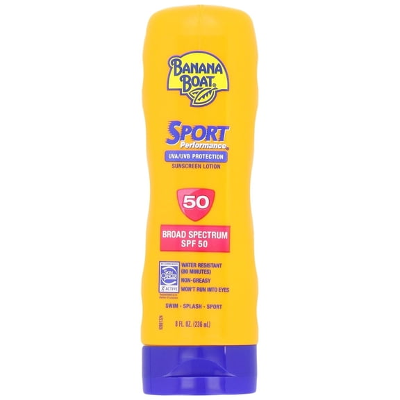 Banana Boat Sunscreen Sport Performance Broad Spectrum Sun Care Sunscreen Lotion - SPF 50, 8 Fl Oz Pack of 2