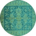 thumbnail image 1 of Ahgly Company Machine Washable Indoor Round Oriental Turquoise Blue Industrial Area Rugs, 4' Round, 1 of 4