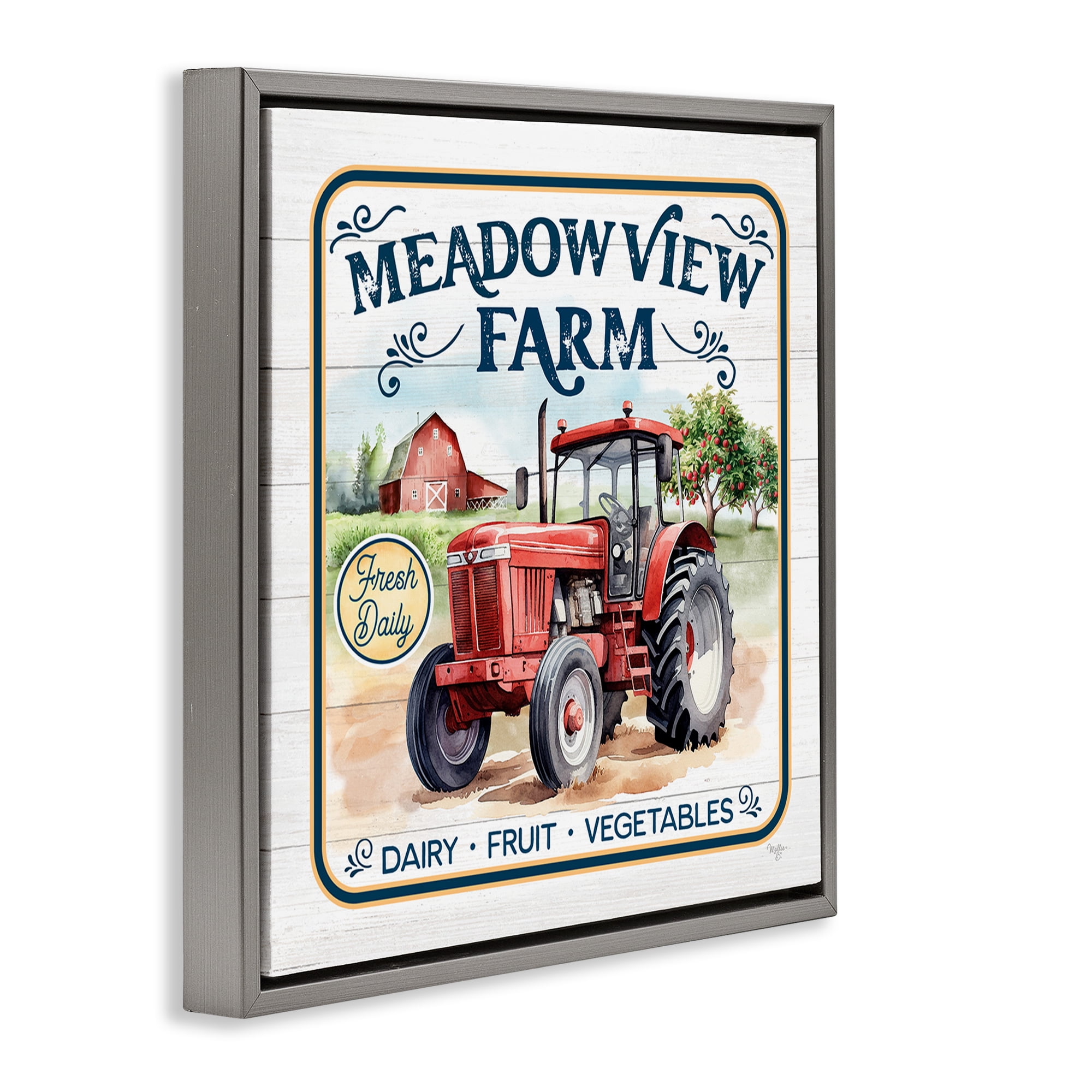 Stupell Industries Meadowview Farm Tractor Transportation Painting Gray Floater Framed Canvas Art Print Wall Art, 18 x 18