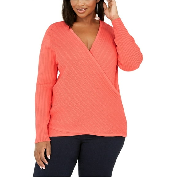 I.N.C Womens Surplice Pullover Sweater, Orange, Plus Size, 0X