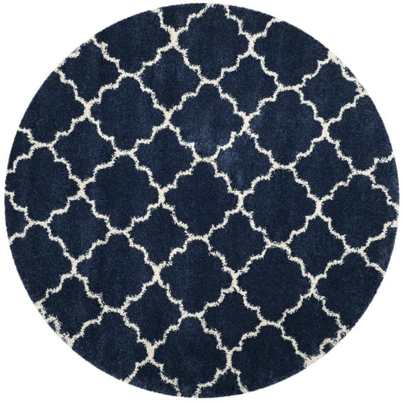 SAFAVIEH Hudson Jaye Plush Geometric Shag Area Rug, Navy/Ivory, 5' x 5' Round
