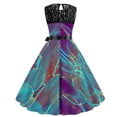 thumbnail image 3 of IROINNID Women's Sleeveless A-Line Dress Round Neckline Summer Retro Lace Panel Waist Hem Swing Dresses With Belt Strapless Print Dress, 3 of 3