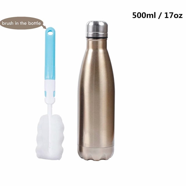 Bouteille d'Eau en Acier Inoxydable Isolée sous Vide à Double Paroi 17oz - Parfaite pour Sports Extérieurs Camping Randonnée Cyclisme +une Brosse de Nettoyage