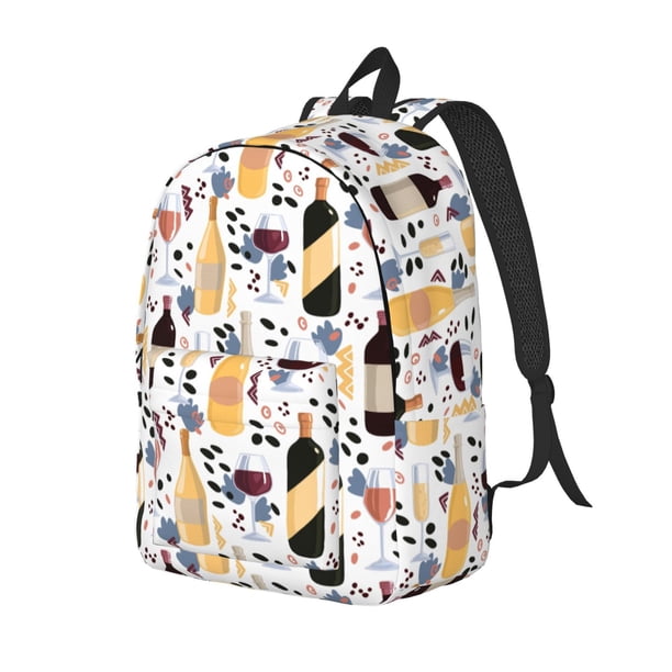 Balery Wine Bottles Glasses Mochila Clásica Impresa Básica para Viaje, Mochila Escolar Resistente al Agua, Mochila de Lona con Correas Ajustables-Small