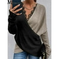 thumbnail image 3 of 2021 Autumn Lace V-Neck Sweater Women Loose Knitting Sweater Oversized Pullover Color Matching Irregular Vintage Sweaters Female, 3 of 5