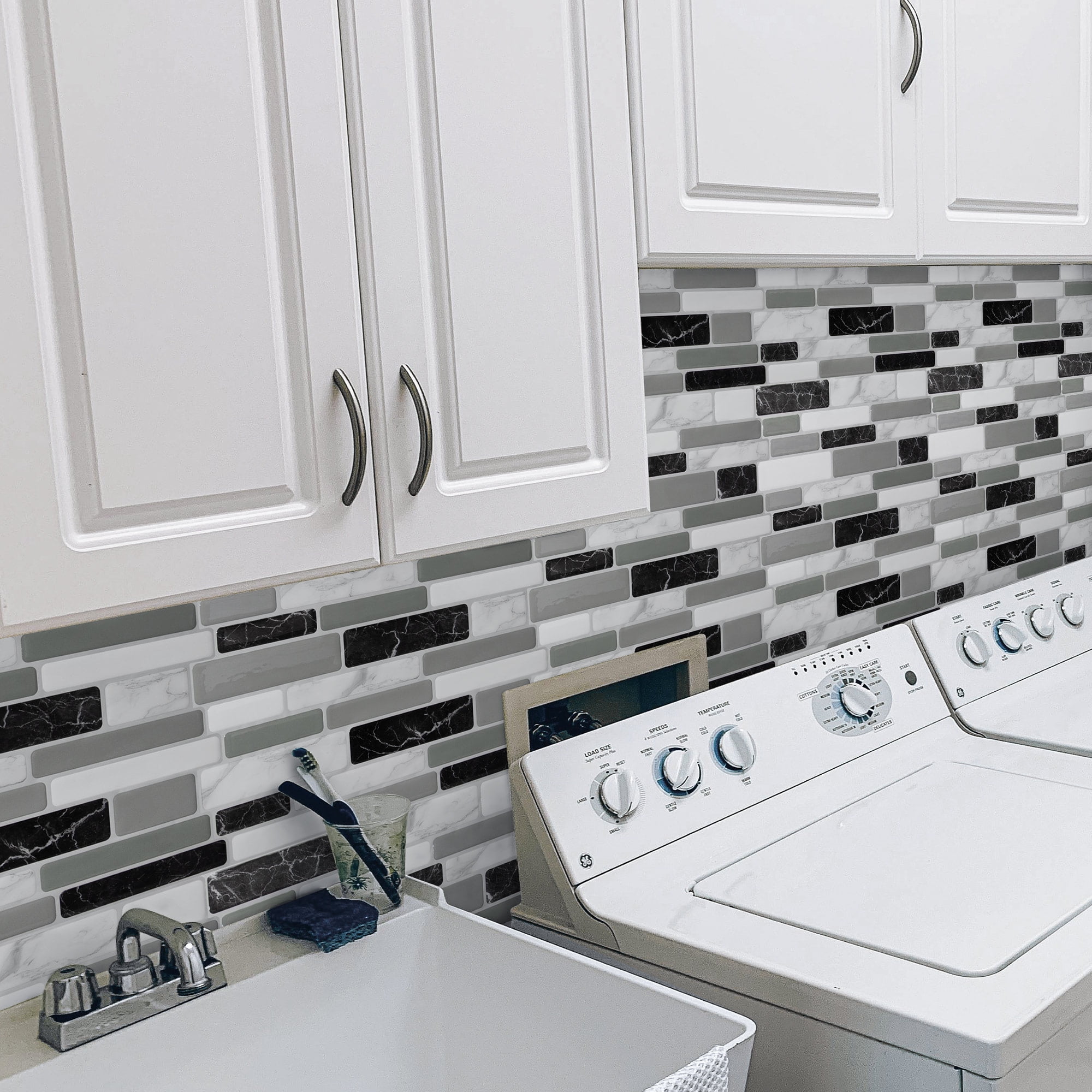 Art3d 10pcs Self Adhesive Marble Grey Wall Tile,Peel and Stick Backsplash for Kitchen, 12"X12"