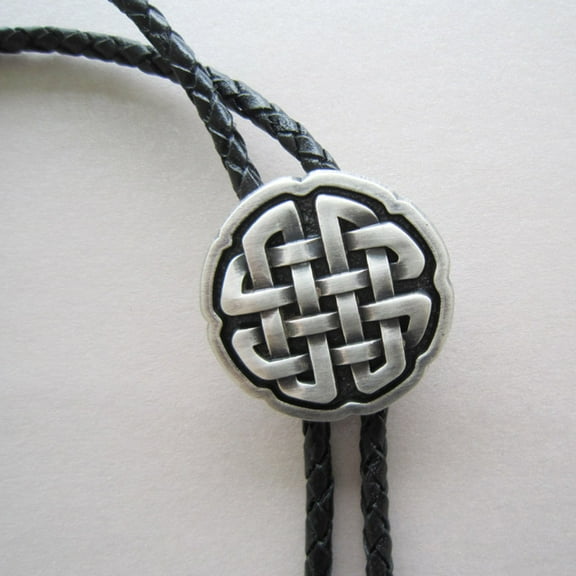 Vintage Real Silver Plated Celtic Cross Knot Bolo Tie Leather Necklace