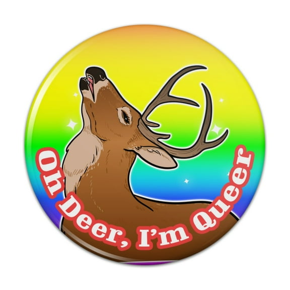 Oh Deer I'm Queer Rainbow Pride Gay Lesbian Funny Pinback Button Pin Badge - 1" Diameter