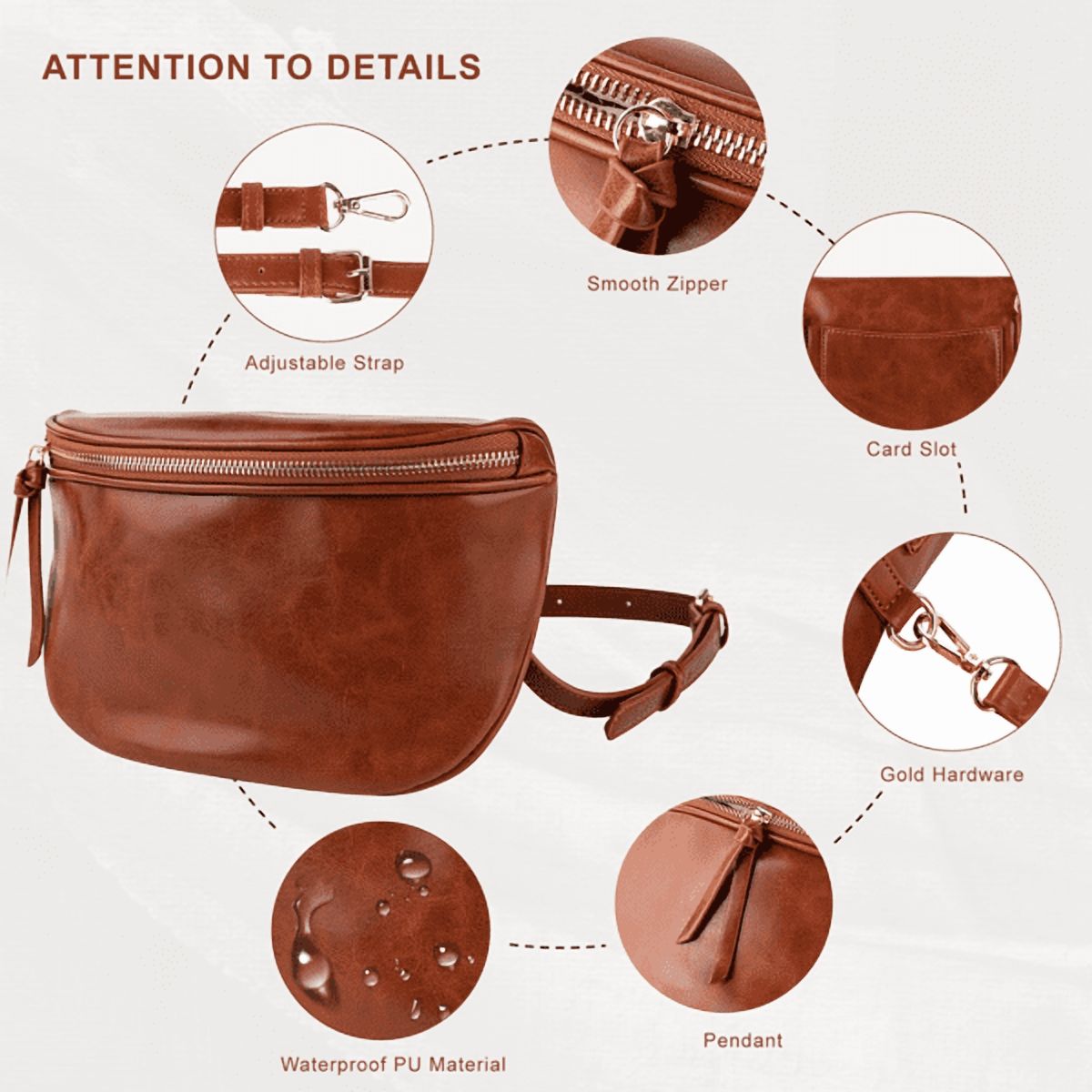 Olurrisa Saddle Crossbody Bags for Women, PU Leather Saddle Satchel Bag Fanny Pack and Cross Body Purse-Brown