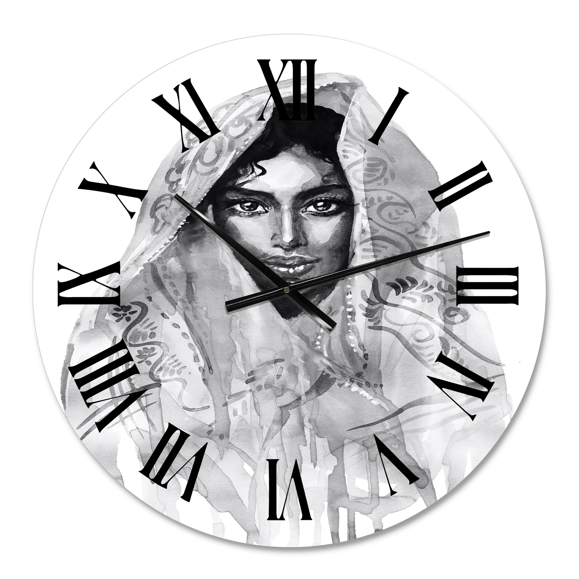 Designart 'Monochrome Portrait Of Young Indian Woman I' Modern Wall Clock