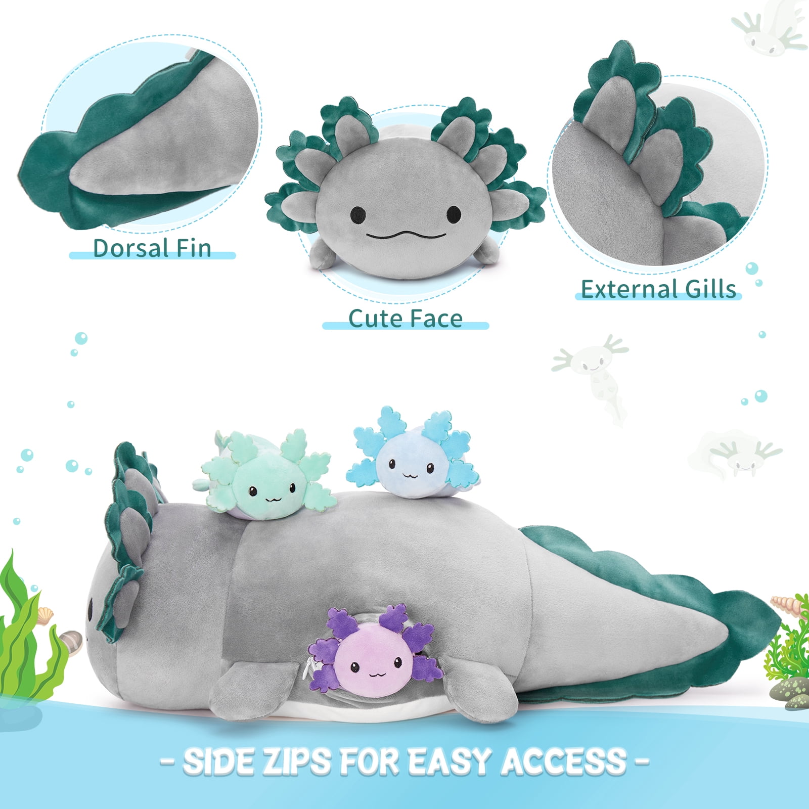MaoGoLan 23.5" Giant Axolotl Stuffed Animals with 3 Babies Inside Large Axolotl Plush Toy